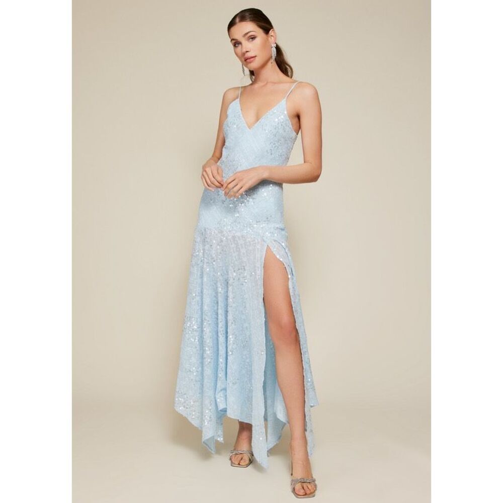 Line & Dot Women's Eros Maxi Dress in Sky Blue Sequined Voile Fabric size XS NWO - Picture 3 of 9